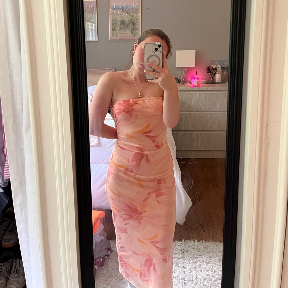See You Monday Pink Strapless Bodycon Dress